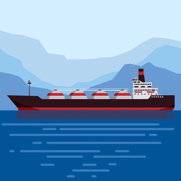 Gas tanker LNG Carrier aardgas. Vervoerder schip. Vector illustratie geïsoleerd plat ontwerp — Stockvector