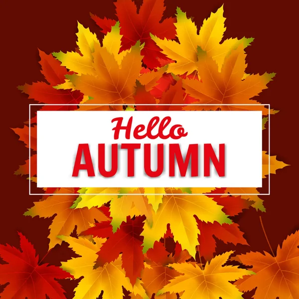 Hello Autumn Background Template, con montón de hojas que caen, venta de compras o póster de temporada para la promoción de descuento de compras, postal y tarjeta de invitación. Vector ilustración Voucher, Banner — Vector de stock