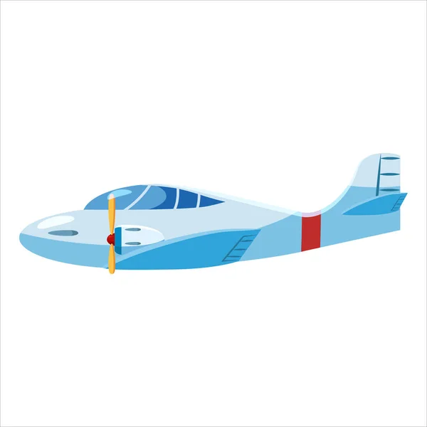 Avión jet velocidad personal de dibujos animados vista lateral de color azul. Vector aislado estilo de dibujos animados — Vector de stock