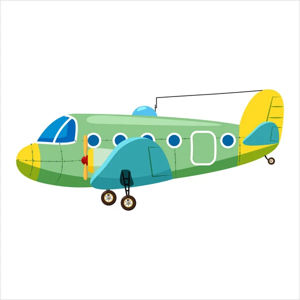 Vintage vliegtuig Cargo monoplane cartoon retro groene kleur. Vector geïsoleerde cartoon stijl — Stockvector