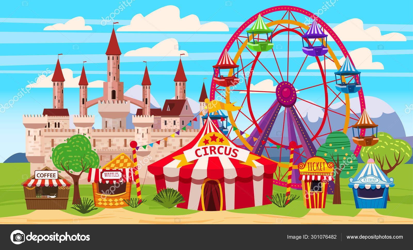 A Scenic Theme Park With Numerous Rides Along The Seaside Vector, Funpark,  Hot, Clip Art PNG and Vector with Transparent Background for Free Download