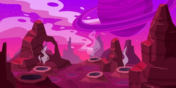 Fantasy Space Cartoon Game Konzept Hintergrund. lustige Science-Fiction-Alien-Planetenlandschaft für ein Space-Arcade-Spiel Level-Design. Vektor isoliert — Stockvektor