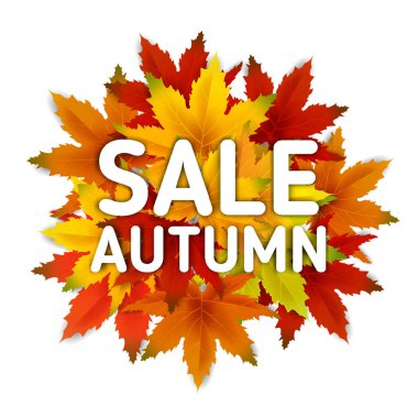 Sonbahar Satış Arka Plan Şablonu, yaprakları, alışveriş indirimi promosyon, Kartpostal ve Davet kartı için mevsimlik poster düşen demet ile. Vektör illüstrasyon Fişi, Banner