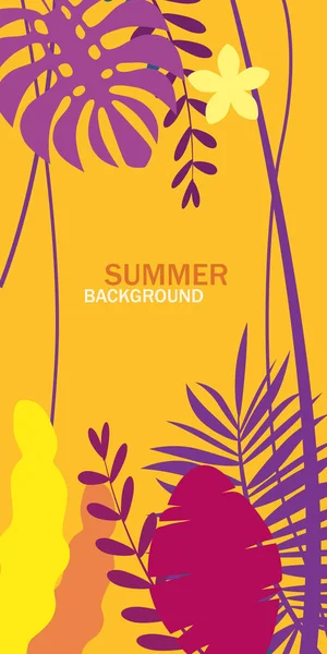 Sommer Hintergrund Blumen exotische Pflanzen Blätter, Banner, Poster, Cover-Design-Vorlagen, Social-Media-Geschichten Hintergrundbilder, Vektor isoliert trendigen flachen Cartoon-Stil — Stockvektor