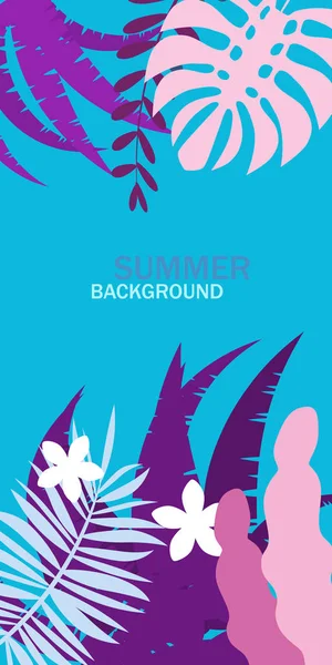 Summer background floral exotic plants leaves, banners, posters, cover design templates, social media stories wallpapers, vector isolated trendy flat cartoon style — Stock Vector