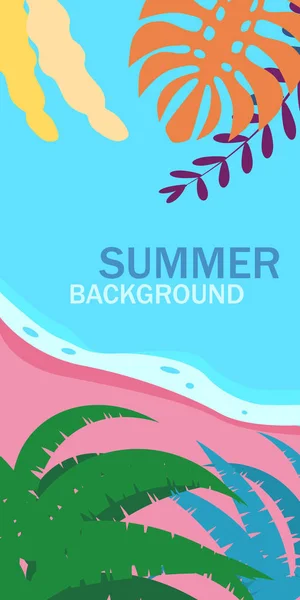 Summer background floral exotic plants leaves, banners, posters, cover design templates, social media stories wallpapers, vector isolated trendy flat cartoon style — Stock Vector