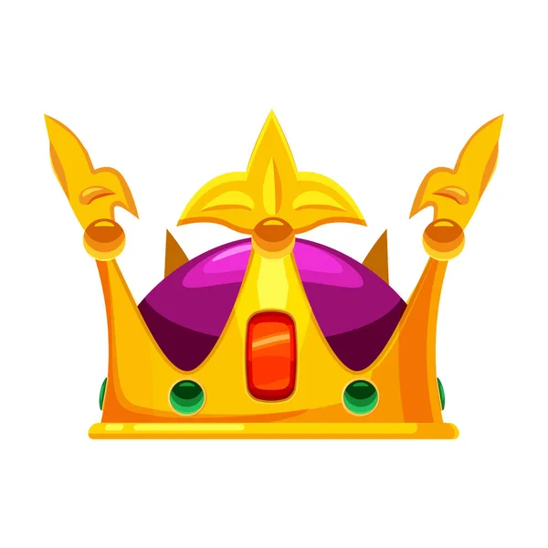 Corona de oro símbolo de joyería real de rey reina y princesa con diamantes de piedras preciosas. Vector aislado estilo de dibujos animados — Archivo Imágenes Vectoriales