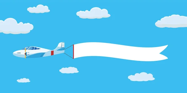 Швидкісний літак реактивний літак з рекламною банерною стрічкою в хмарному небі. Векторні ізольовані ілюстрації — стоковий вектор