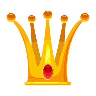 Değerli taşlar elmas ile kral kraliçe ve prenses Altın taç kraliyet takı sembolü. Vektör izole karikatür tarzı