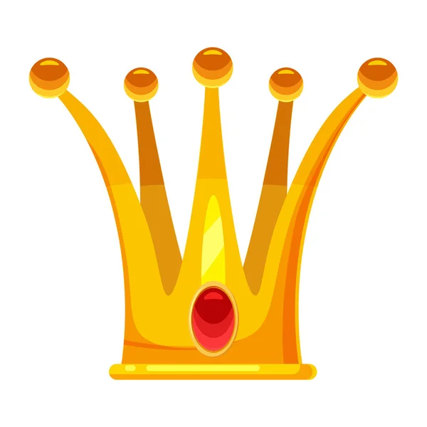 Arany korona királyi ékszer szimbóluma király királynő és hercegnő drágakövek gyémántokkal. Vektor elszigetelt rajzfilm-stílus — Stock Vector