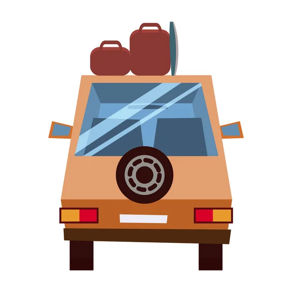 Auto von hinten mit Koffern und Surfbrett-Cartoon-Stil. Vektorillustration. isoliert auf weißem Hintergrund. — Stockvektor