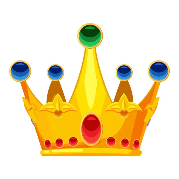 Arany korona királyi ékszer szimbóluma király királynő és hercegnő drágakövek gyémántokkal. Vektor elszigetelt rajzfilm-stílus — Stock Vector
