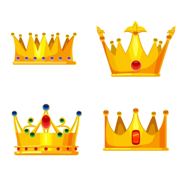Állítsa arany koronák királyi ékszer szimbóluma király királynő és hercegnő drágakövek gyémántokkal. Vektor elszigetelt rajzfilm-stílus — Stock Vector