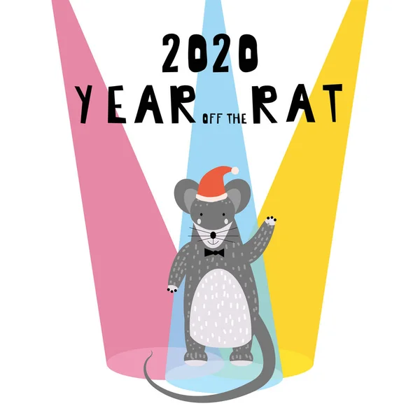 2020 chinesischen Neujahr der Ratte Tierkreis niedlichen Charakter Grußkarte Vorlage skandinavischen Stil. Vektorillustration — Stockvektor