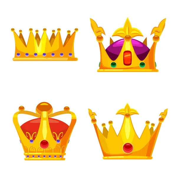 Набор Золотые короны королевские украшения символ королевы и принцессы с драгоценными камнями бриллиантов. Векторный изолированный стиль мультфильма — стоковый вектор