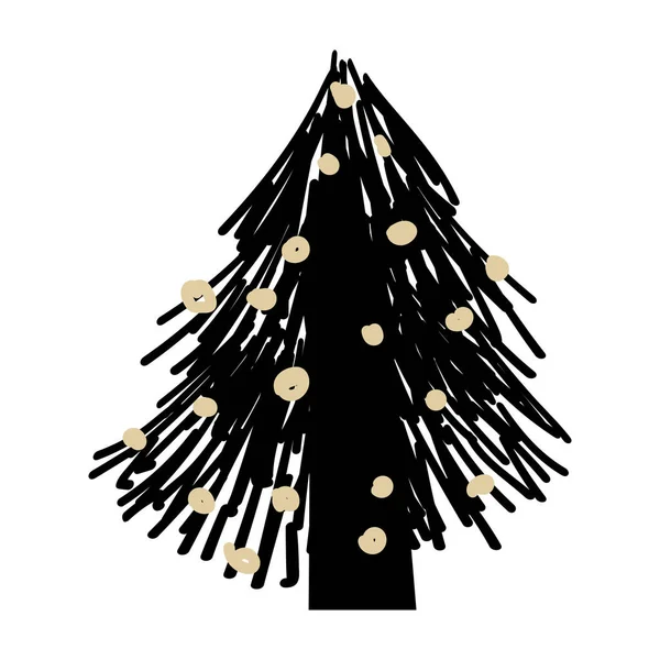 Christmas forest tree fir-tree icon. Simple doodles black white illustration in scandinavian style for design and decoration textile, covers, package, wrapping pape. Vector isolated — Stock Vector