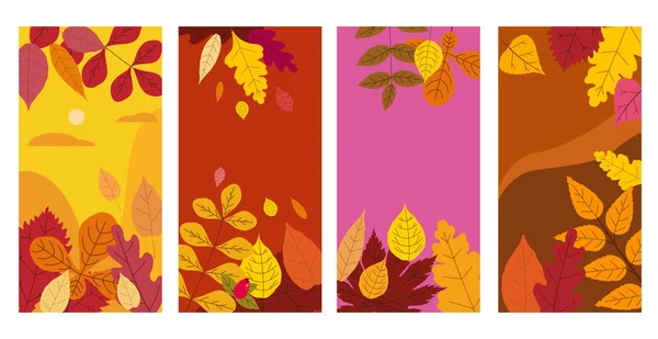 Imposta colorati modelli autunnali di foglie cadute in autunno fogliame giallo arancio. Sfondi storie di social media banner. Modello per invito evento, catalogo prodotti, pubblicità. isoaltato vettoriale — Vettoriale Stock