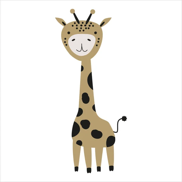 Giraffa simpatico personaggio divertente. Illustrazione vettoriale infantile in stile scandinavo. Concetto isolato di illusttrazione vettoriale per banner poster per bambini — Vettoriale Stock