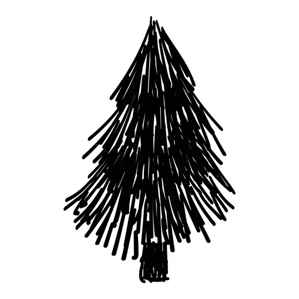 Icona dell'abete della foresta di Natale. Illustrazione semplice scarabocchi bianco nero in stile scandinavo per il design e la decorazione tessile, copertine, confezione, carta da imballaggio. Vettore isolato — Vettoriale Stock