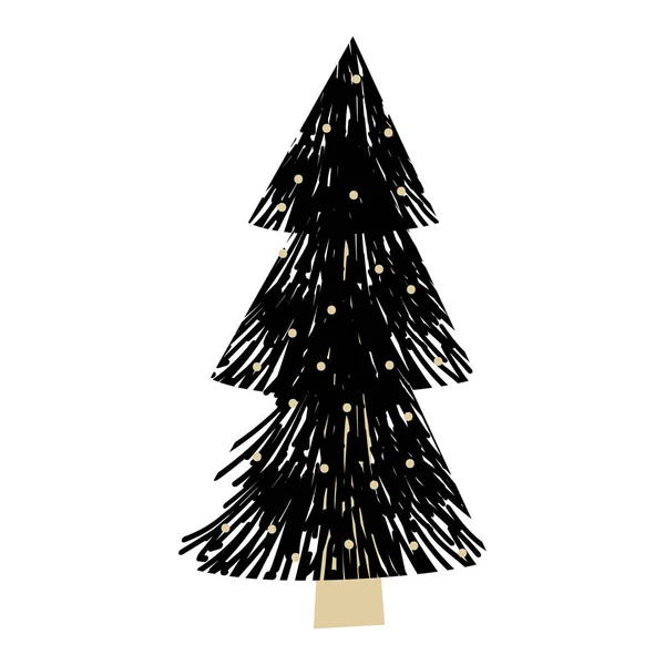 Christmas Forest Tree FIR-boompictogram. Eenvoudige doodles zwart witte illustratie in Scandinavische stijl voorontwerp en decoratie textiel, covers, pakket, Wrapping Pape. Vector geïsoleerd — Stockvector
