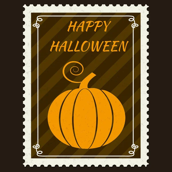 Joyeux timbres d'Halloween avec citrouille, symbole de personnage de dessin animé d'Halloween. Vecteur isolé vintage rétro — Image vectorielle
