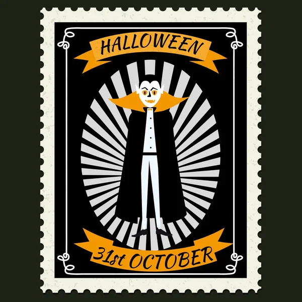 Joyeux timbres d'Halloween avec vampire, symbole de personnage de dessin animé halloween. Vecteur isolé vintage rétro — Image vectorielle