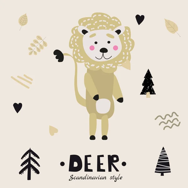 Lion mignon personnage drôle. Illustration vectorielle enfantine dans un style scandinave. Illusion vectorielle concept isolé pour enfants imprimer affiche bannière — Image vectorielle