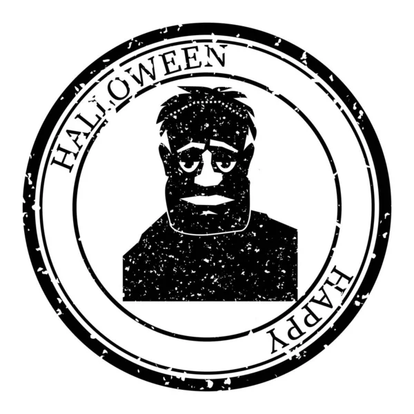 Poczta Halloween Stamp. Ikona głowy Zombie Silhouette Seal. Grunge tekstury. Projekt okrągłego paszportu. Projekt wektora Retro izolowany — Wektor stockowy