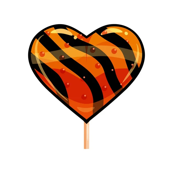 Halloween-Lollipop-Herzbonbons bunt mit Elementen aus halloween-Farben. Vektor isolierte Abbildung — Stockvektor