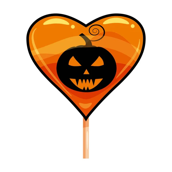 Halloween pirulito coração doces coloridos com halloween abóbora cores elementos. Ilustração isolada do vetor — Vetor de Stock
