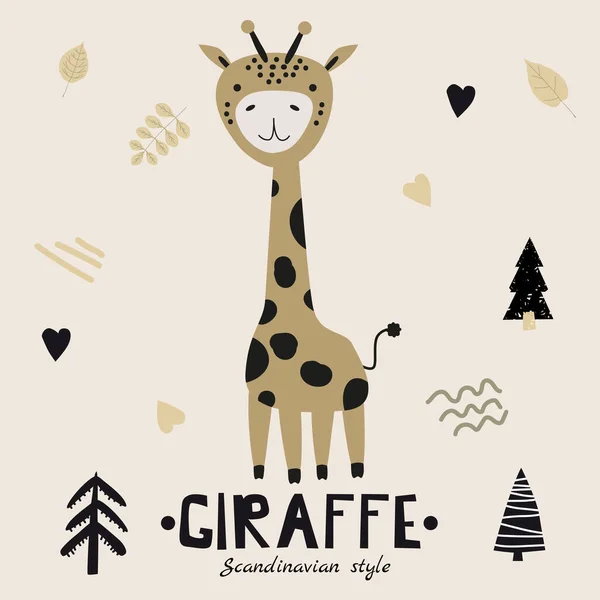 Girafe personnage drôle mignon. Illustration vectorielle enfantine dans un style scandinave. Illusion vectorielle concept isolé pour enfants imprimer affiche bannière — Image vectorielle