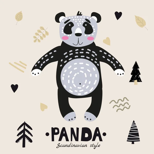 Panda personnage drôle mignon. Illustration vectorielle enfantine dans un style scandinave. Illusion vectorielle concept isolé pour enfants imprimer affiche bannière — Image vectorielle