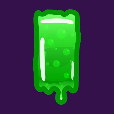 Sümüklü yazı tipi harfleri Latin alfabesi. Yeşil köpüren zehirli küf. Vektör çizgi film biçimi illüstrasyonu