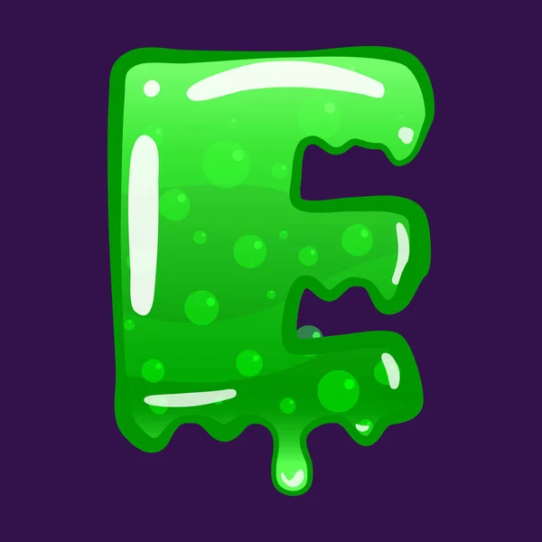 Slime font type letter E latin alphabet. Green bubbling toxic mold. Vector cartoon style illustration — Stock Vector