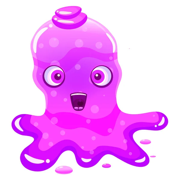Slime jelli mostro personaggio, liquido creatura viola. Divertente carino cartone animato vettoriale illustrazione — Vettoriale Stock