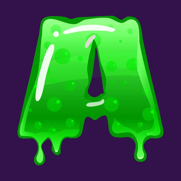 Slime font type letter A latin alphabet. Green bubbling toxic mold. Vector cartoon style illustration — Stock Vector