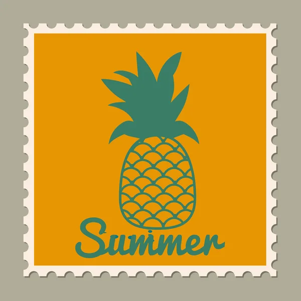 Francobollo vacanza estiva Ananas. Retro disegno vintage vettoriale illustrazione isolato — Vettoriale Stock
