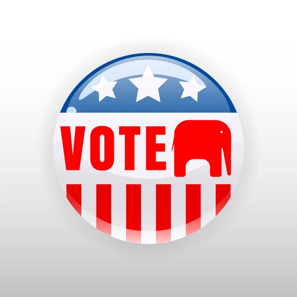 Voto nas eleições de botão dos Estados Unidos da América, distintivo, símbolo do partido republicano elefante. Ilustração vetorial isolada — Vetor de Stock