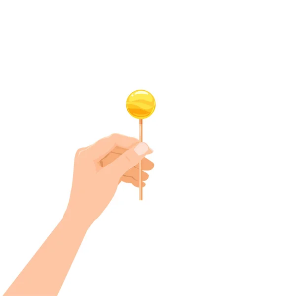 Hand halten Süßigkeiten Lollipop Dessert Süße. Vektor Illustration isoliert Cartoon-Stil — Stockvektor