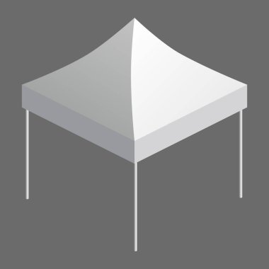 Çadır ticaret etkinliği izometri, tanıtım amaçlı açık hava reklam kanopi mobili. Şablon vektörü izole çizimi