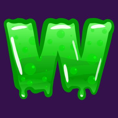 Sümük yazı tipi W harfli Latin alfabesi. Yeşil köpüren zehirli küf. Vektör çizgi film biçimi illüstrasyonu