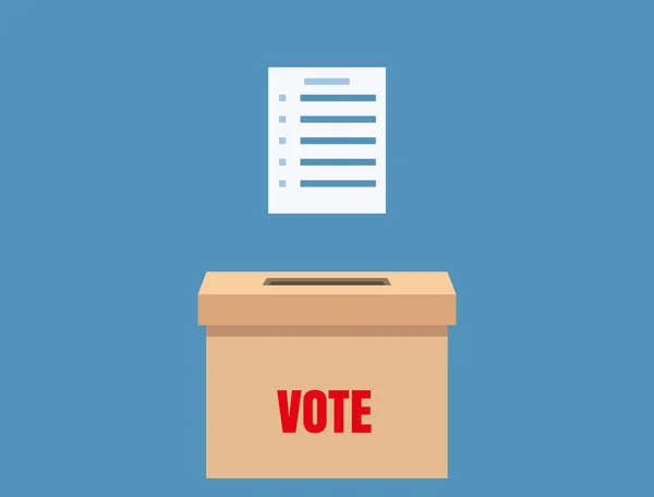 Caixa de votação eleitoral com papel branco de votação, campanha eleitoral. Ilustração isolada do vetor — Vetor de Stock