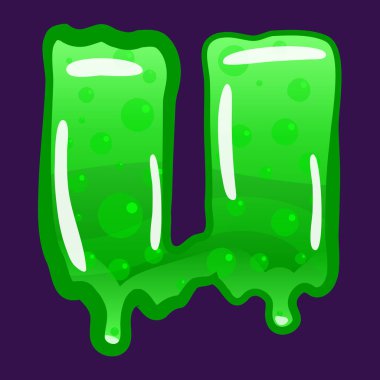 Sümük yazı tipi harfi U Latin alfabesi. Yeşil köpüren zehirli küf. Vektör çizgi film biçimi illüstrasyonu