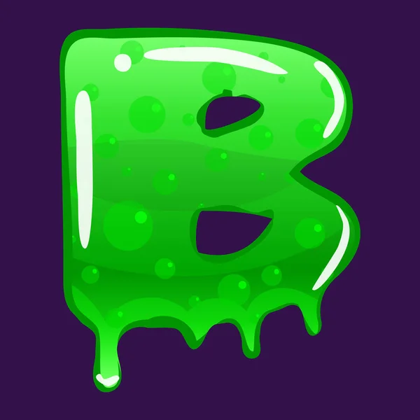 Slime font type letter B latin alphabet. Green bubbling toxic mold. Vector cartoon style illustration — Stock Vector