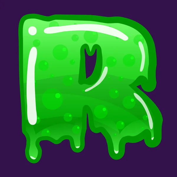 Type de police slime lettre R alphabet latin. Moule toxique vert bouillonnant. Illustration vectorielle de style dessin animé — Image vectorielle