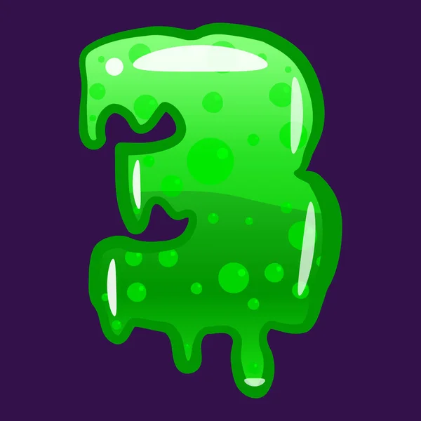 Tipo de fonte Slime número 3 alfabeto latino. Bolha verde molde tóxico. Ilustração em estilo desenho animado vetorial —  Vetores de Stock