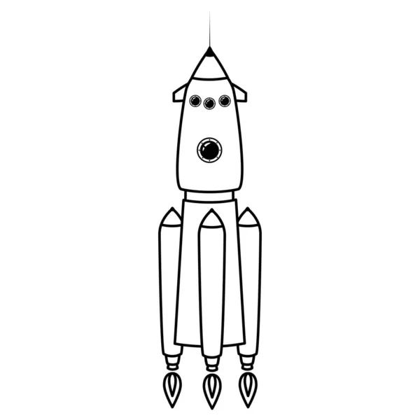 ロケット宇宙船レトロアイコンライン。ベクトル図 — ストックベクタ