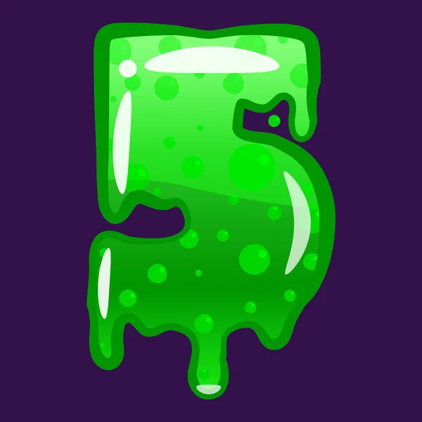 Type de police Slime 5 latin alphabet. Moule toxique vert bouillonnant. Illustration vectorielle de style dessin animé — Image vectorielle