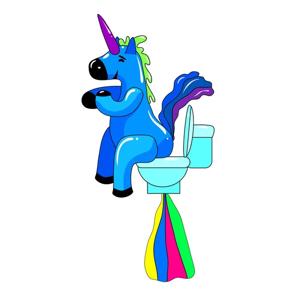Unicorn smiling pooping a rainbow, fantasy cute character beast multicolored shit turd. Vector illustration isolated cartoon style — Διανυσματικό Αρχείο