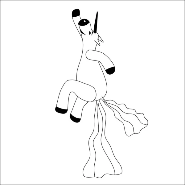 Unicorn smiling pooping a rainbow, fantasy cute character beast multicolored shit turd, lineart. Vector illustration isolated doodle style — Wektor stockowy